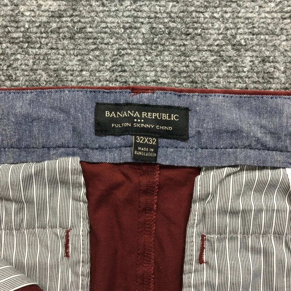 Banana Republic Fulton Skinny Chino Pants Mens 32x32 Rust Red Stretch Casual